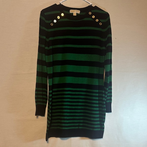 Michael Kors Green and Black Striped Tunic Sweater - Picture 1 of 4
